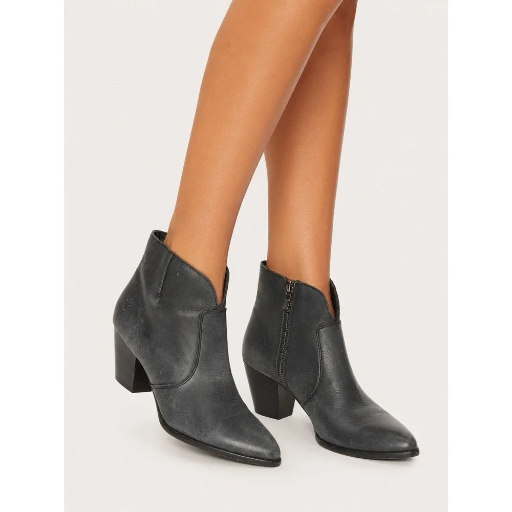 Frye Sacha Moto Shootie Black Genuine Leather Western Ankle Boots 7 M